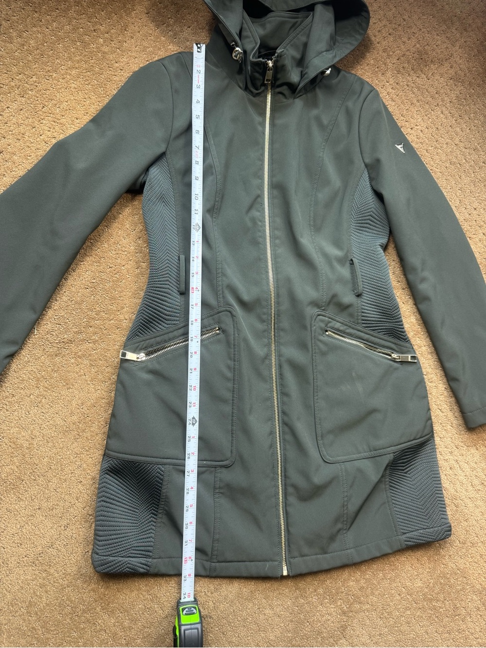 GUESS Women's Hooded Softshell Transitional Long Coat,